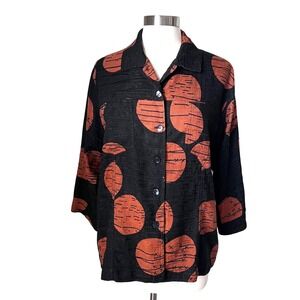 Chicos Silk Linen Burnout Bubble Print Collared Button Front Blouse Top Sz 3 Vtg